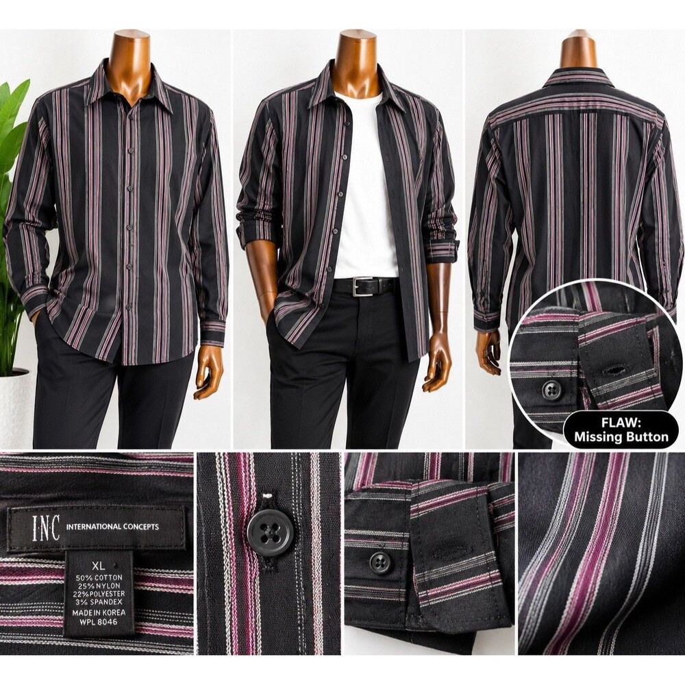 INC International Concepts Mens XL Shirt Long Sleeve Casual Black Pink Button D